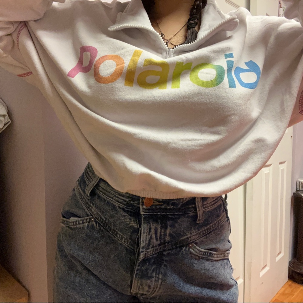 Colorful Polaroid Printed White Long Sleeved Shirt
